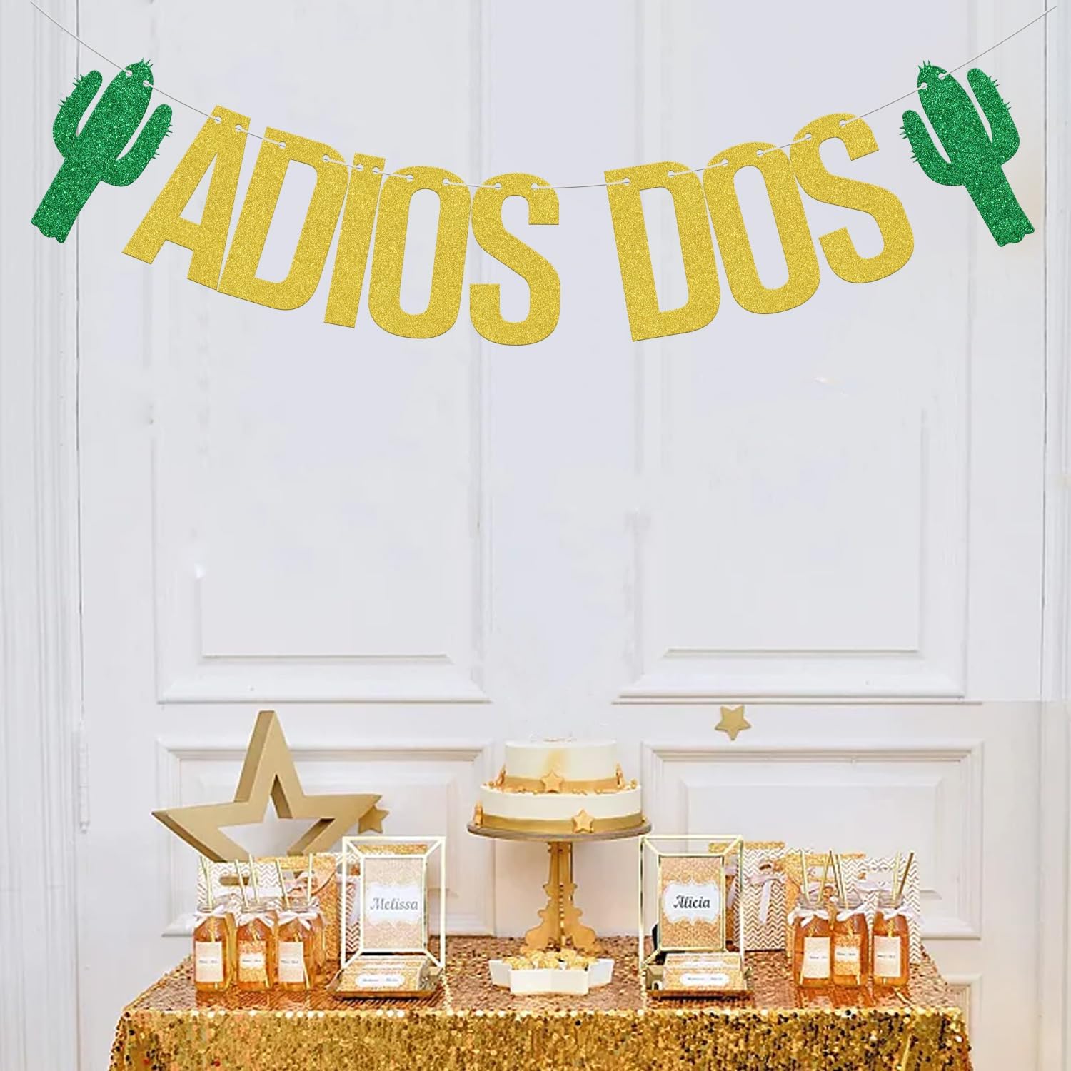 Adios Dos Banner Fiesta 3rd Birthday Decorations Fiesta 3 Years Old Party Decoration Mexican Child 3rd Birthday Anniversary Party Supplies Gold Glitter