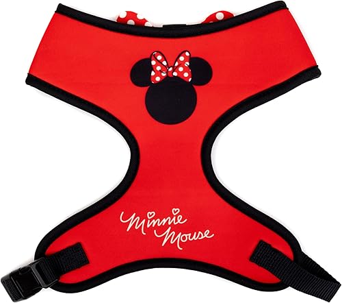 Arnés para mascotas de Disney, collar de perro, hebilla de plástico, orejas de Minnie Mouse icono con lazo de apliques de lunares, rojo y blanco