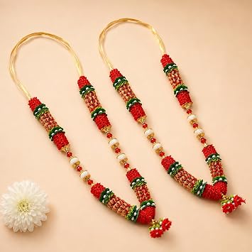 God Goddess Haar Mala Garland 16-17 Inch Reusable Satin Flower Mala for Idol Pooja, Temple Decor, Photo Frame Shringar Garland Pack of 2