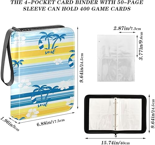 Miniatura 3 de WELLDAY Summer Windsurf Card Binder, 400 Pockets Card Holder with 50 Sleeves, Sturdy Card Holder Folders for Game Cards & Sports Cards