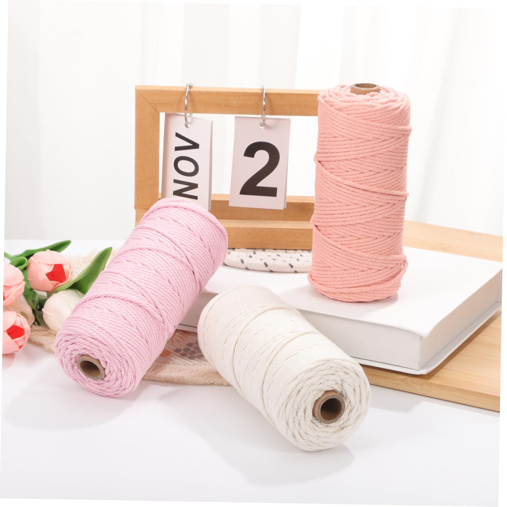 Gatuida 3 Knäuel Baumwollgarn Makramee Garn 3mm Farbige Baumwollkordel Weiches Bastelgarn Vielseitig für Makramee Bastelarbeiten und Stricken