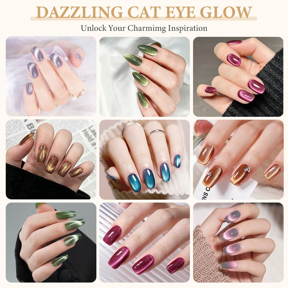 UV lakier do paznokci magnetyczny, żelowy lakier do paznokci Cat Eye kocie oko, klasyczny Cat Eye, Soak-Off UV lakier do paznokci do zdobienia paznokci, francuski manicure salon, z magnesem, 8