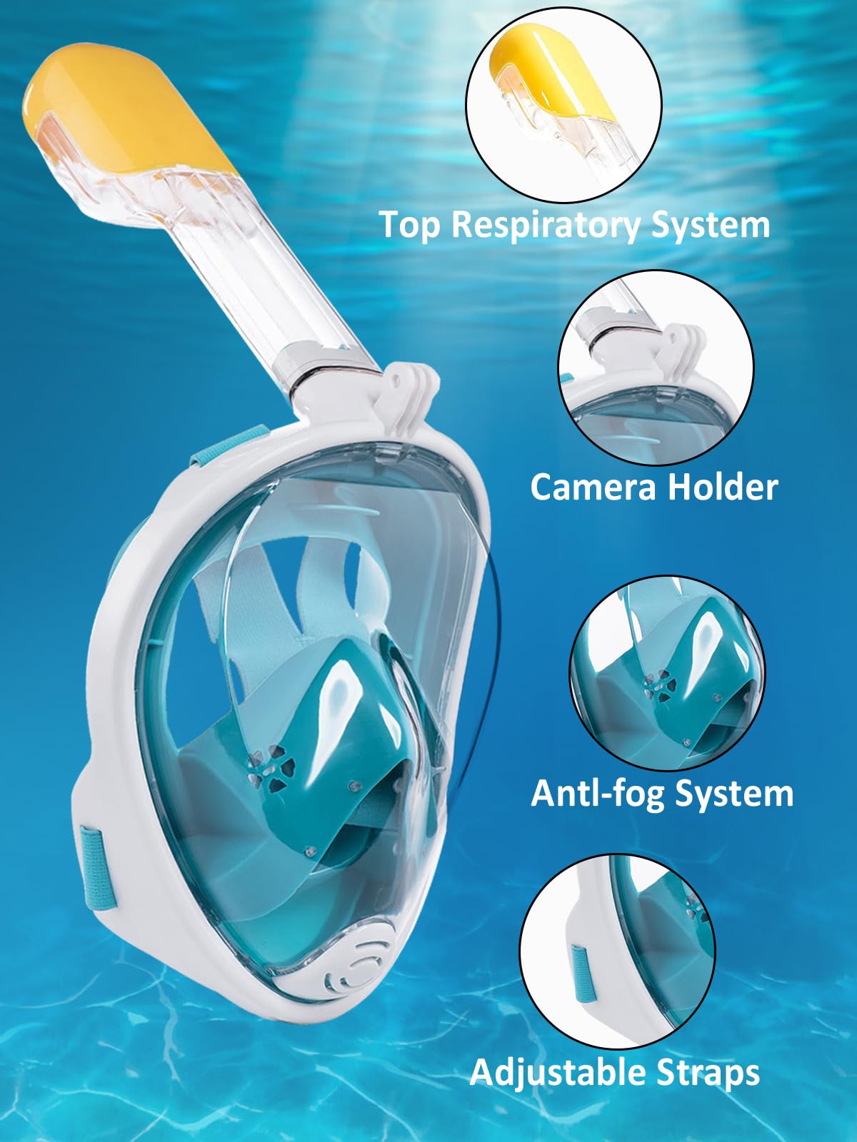 Vitare Maschera da Snorkeling per Adulti e Bambini, Maschera Subacquea Integrale Tecnologia Antiappannamento, Maschera da Mare con Supporto per Fotocamera, Maschera da Sub per Immersioni
