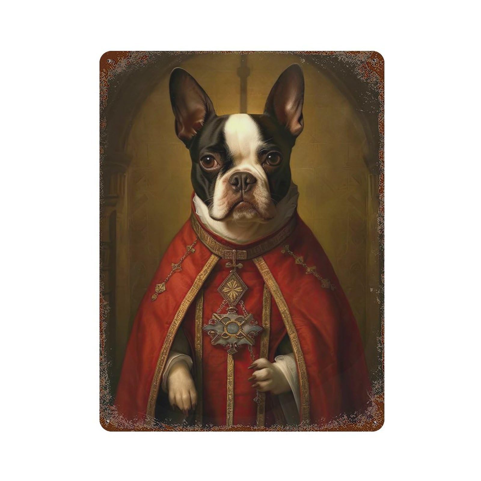 Boston Terrier The Pope Retro Metal Sign 15.7"x11.8", Farmhouse Wall Decor for Cafe, Home Bar And Lounge Decor