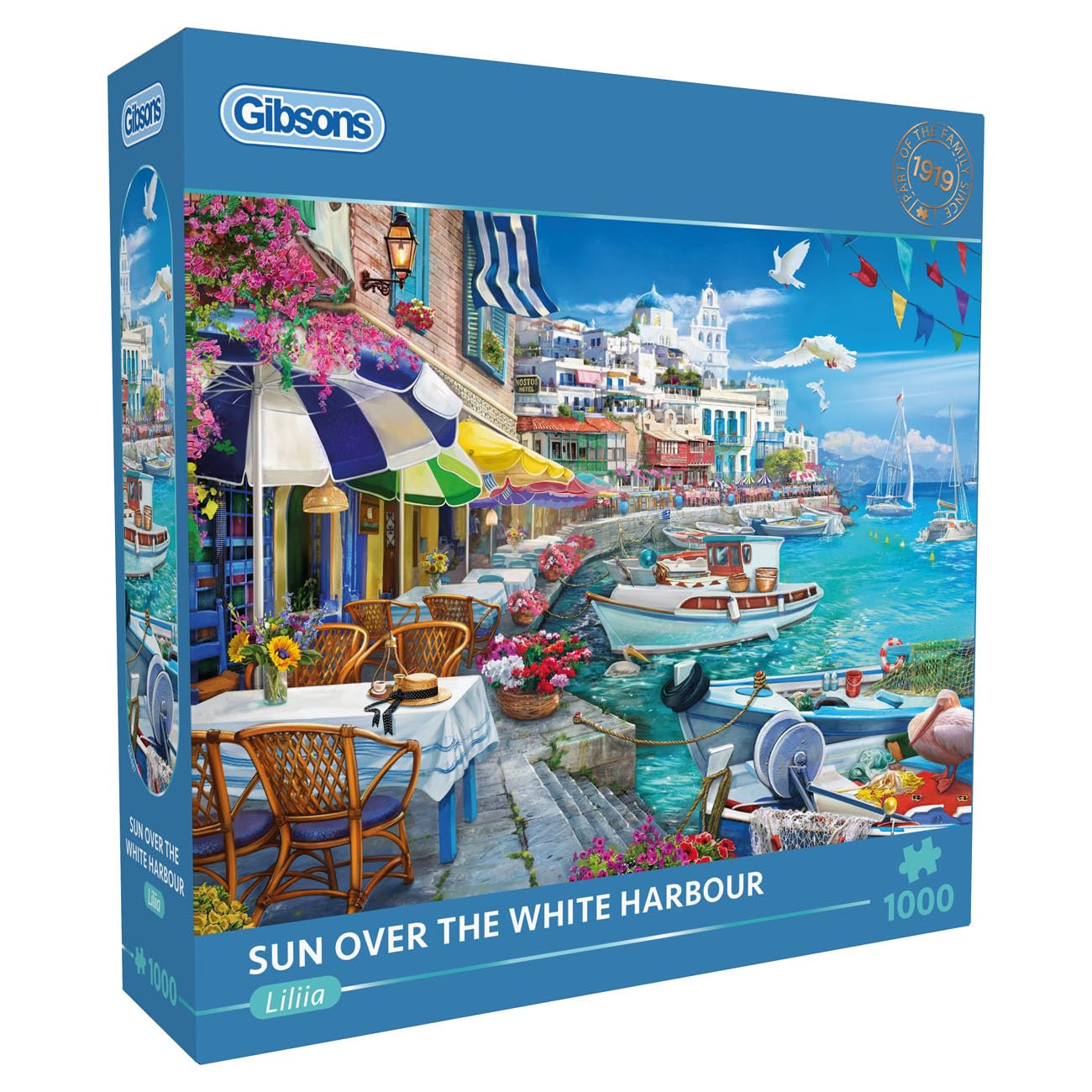 Gibsons Sun Over the White Harbour 1000 Piece Jigsaw Puzzle for Adults – Vibrant Artwork by Lilliia – Premium Sustainable Puzzle Made in the UK/EU – Great Gift