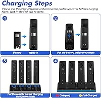 Vista 7 de Remote Controller Charger for Wii/Wii U With 4 Pack 2800mAh Rechargeable Battery Pack, 4 Port Charging Station for Controller, Remotes Not Included