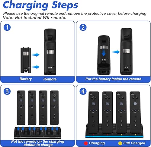 Miniatura 7 de Remote Controller Charger for Wii/Wii U With 4 Pack 2800mAh Rechargeable Battery Pack, 4 Port Charging Station for Controller, Remotes Not Included