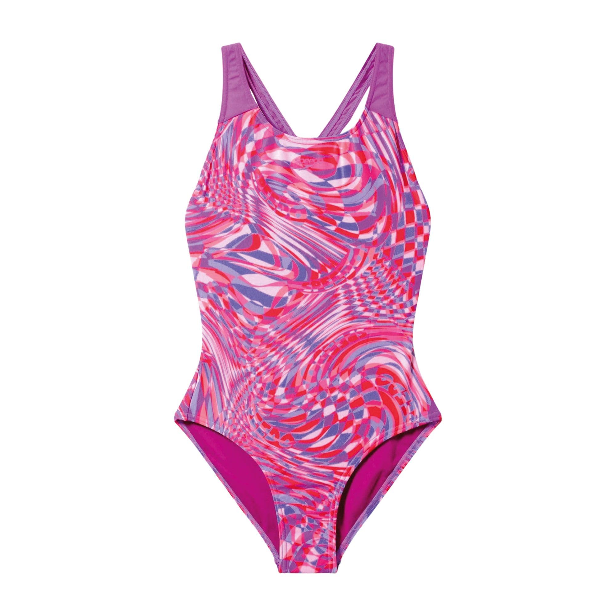 Speedo Girls Pink Print Splashback Swimsuit Swimming Costume Size 11-12 Years
