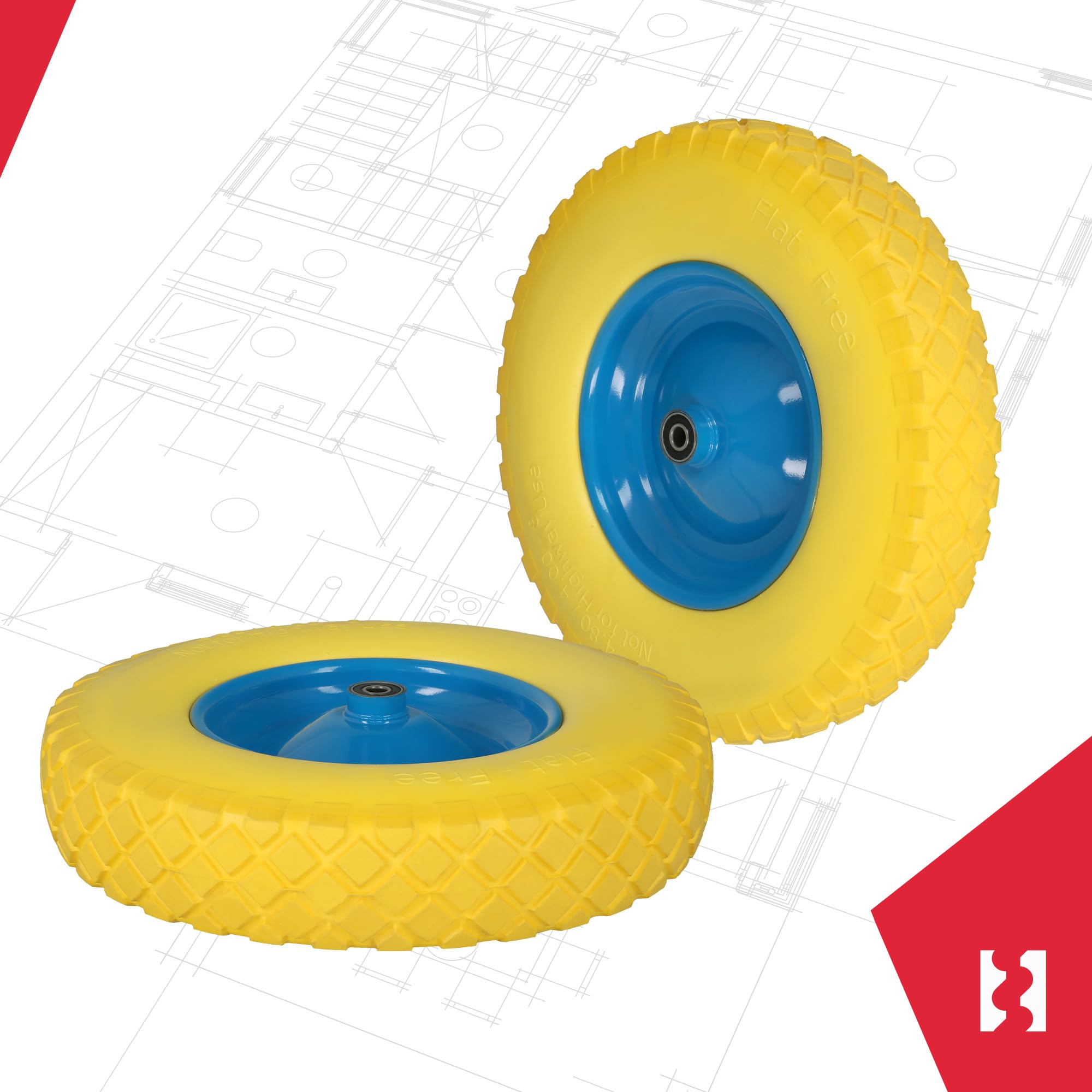 KOTARBAU® Roue de brouette 4.80/4.00-8 - Pneus en polyuréthane renforcé - Diamètre 390 mm - 200 kg - Roue complète avec axe