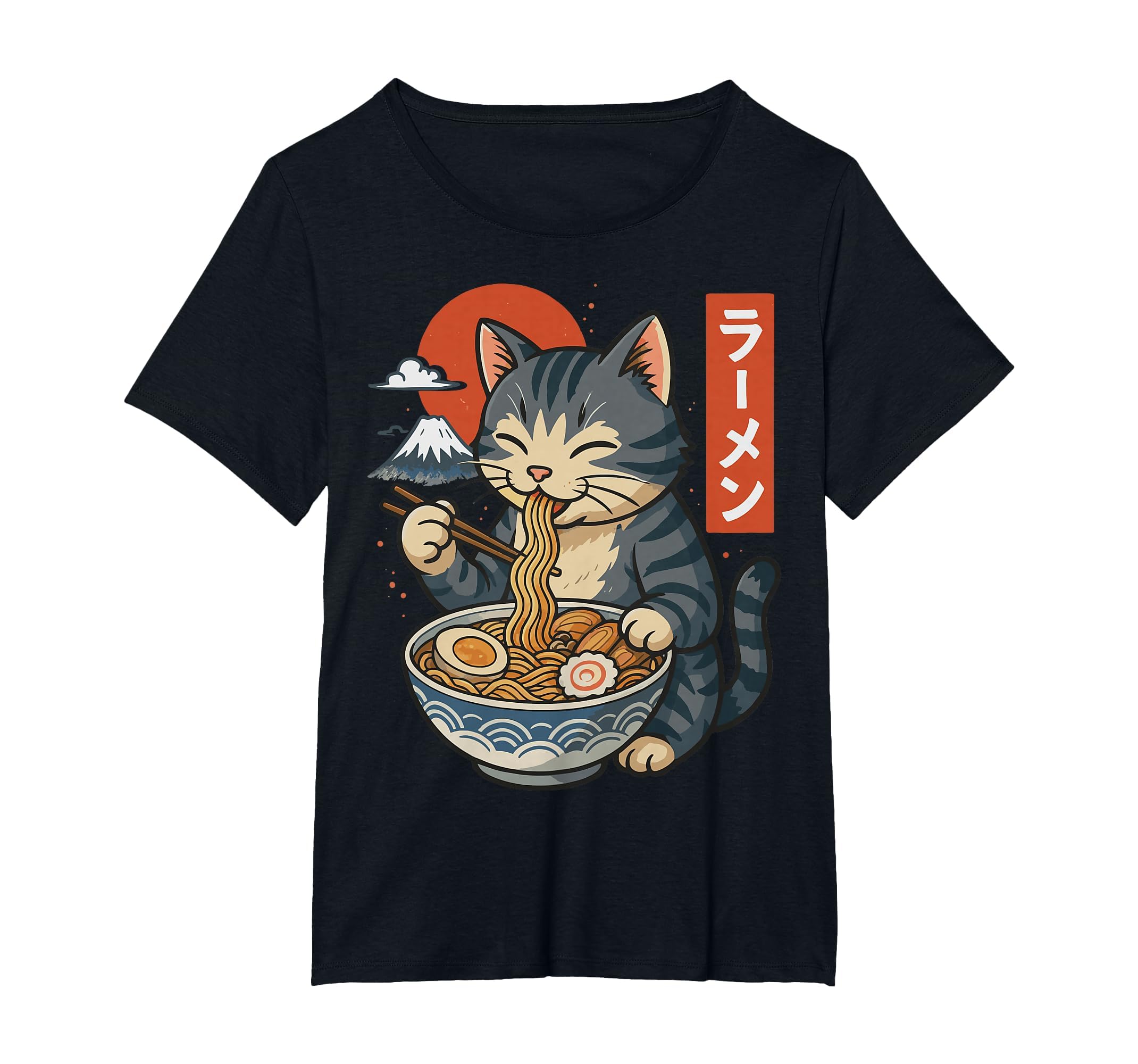 Anime Cat Eating Ramen Retro Kawaii Ramen Cat T-Shirt
