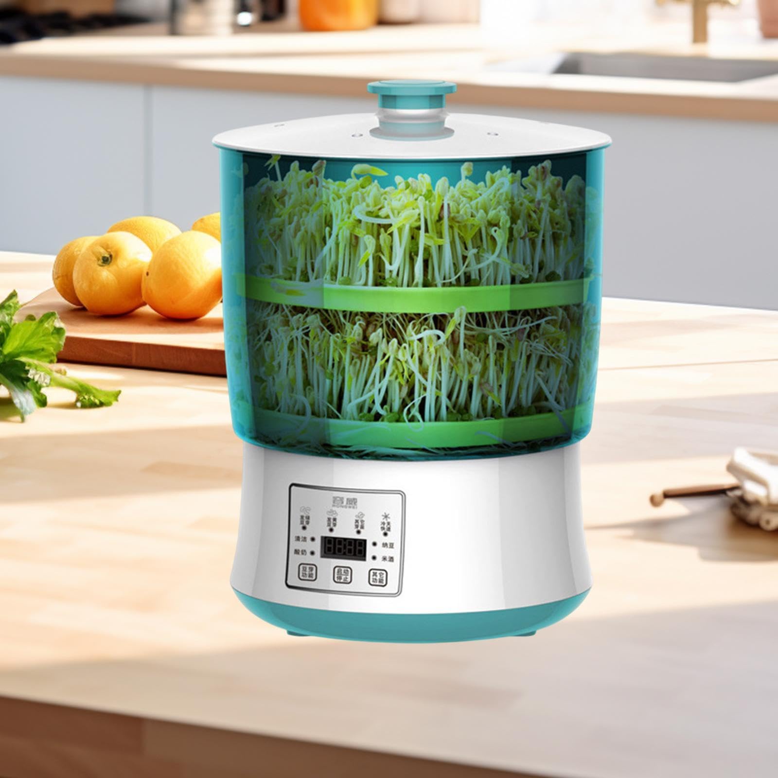 Baoblaze Verbesserte Sojasprossen-Maschine mit 4 Saisonalen Modi, Multi-Digital-Display, Sichtbarer 2-lagiger Samenkeimer, Automatisches Sprossen-Anbauset für Sojabohnen, Joghurt, Süßwein und Natto
