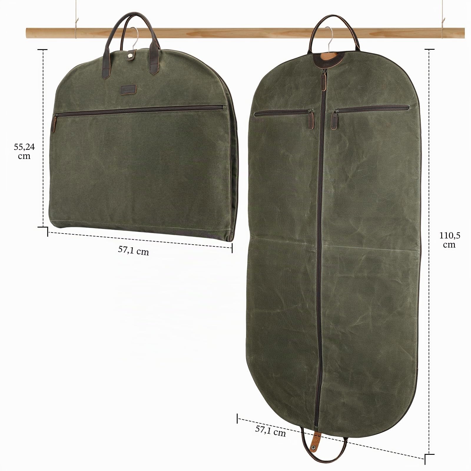 Polare Kleidersack aus gewachstem Segeltuch, Vollnarbenlederbesatz, Handgepäcktasche für Reisen, wasserdicht, staubdicht, faltbar, hängende Koffer, Wochenend-Kleiderhülle mit YKK-Reißverschluss