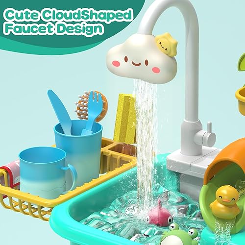 Miniatura 3 de Juguetes para fregadero de cocina 4 en 1 con agua corriente para niños, juguete eléctrico de mesa de agua que cambia de color con animales,