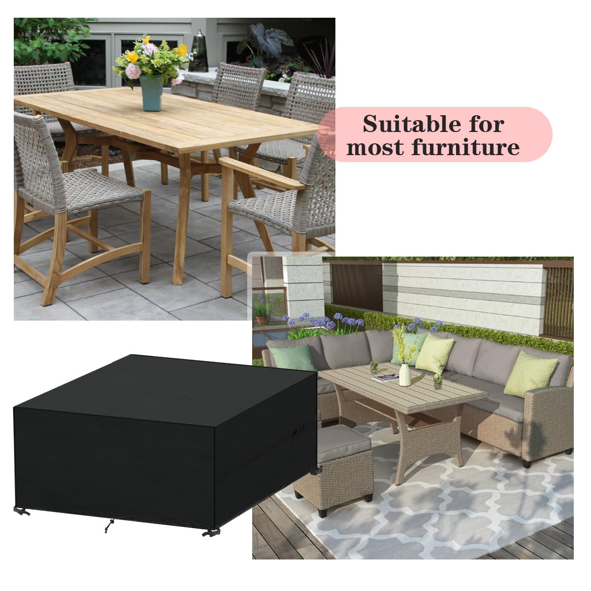Pokrowce na meble tarasowe, 250 x 180 x 100 cm, pokrowiec na stół ogrodowy, wodoodporny zestaw pokrowców na meble ogrodowe, prostokątne pokrowce na stół na patio, rattanowe pokrowce na