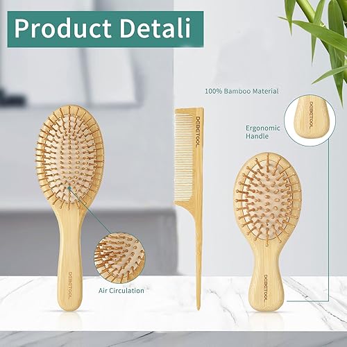 Miniatura 3 de DEBETOOL Juego de cepillos de pelo de bambú  Juego de cepillo y peine desenredante de bambú natural, apto para gruesosfinos  Regalo para mujeres,