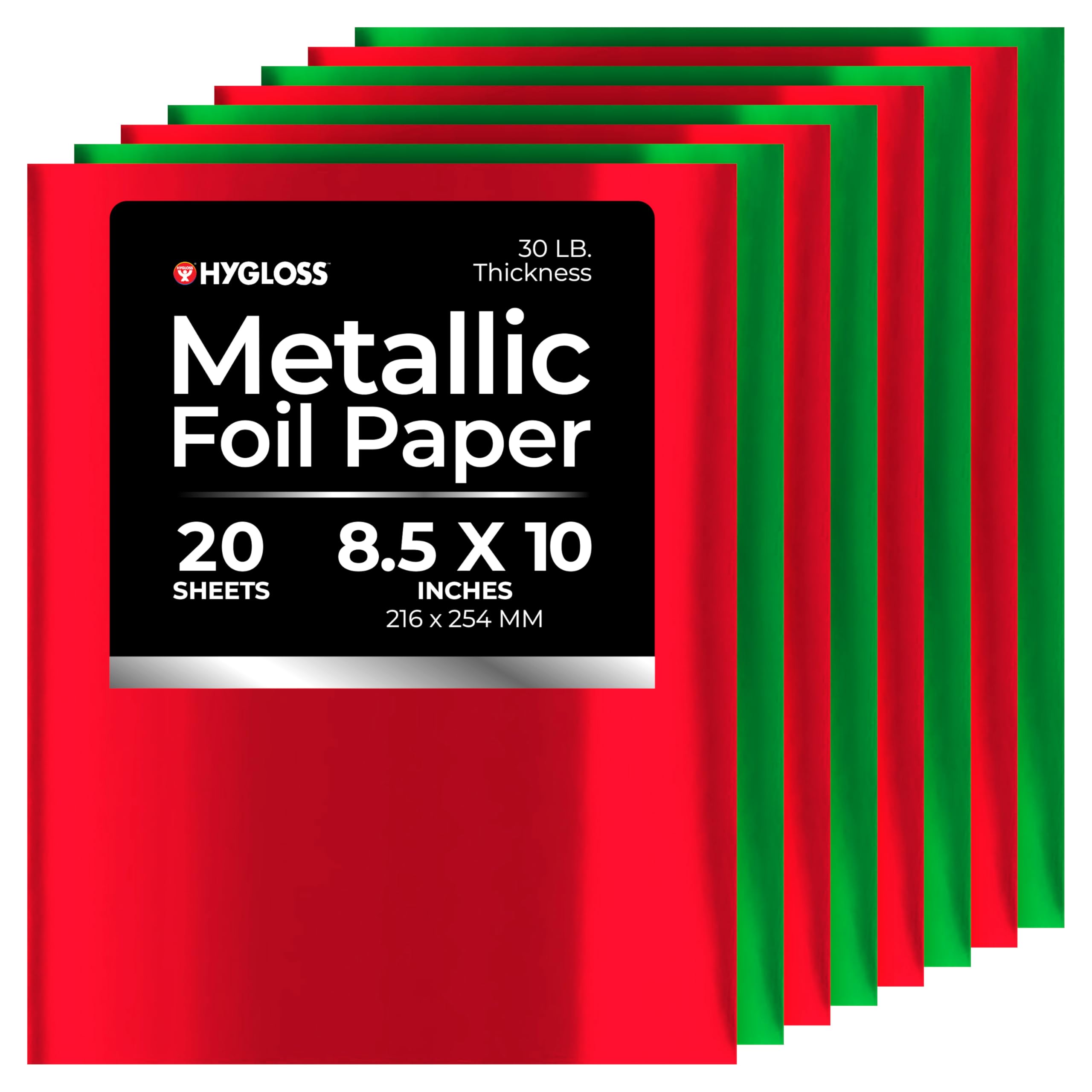 Hygloss Metallic Foil Paper - 20 Sheets Red and Green Shiny Papers - 8.5x10 Inches - Ideal Foil Papers for Crafts - Shiny Craft Paper Sheets Red and Green Metallic Paper 20 Sheets