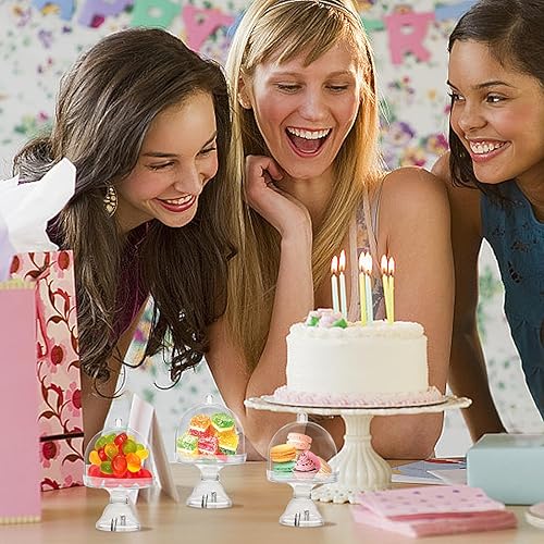 Miniatura 5 de JC HUMMINGBIRD 12 soportes para platos de pastel de 4 pulgadas de alto x 2.75 pulgadas de ancho con cubierta de cúpula, dorado