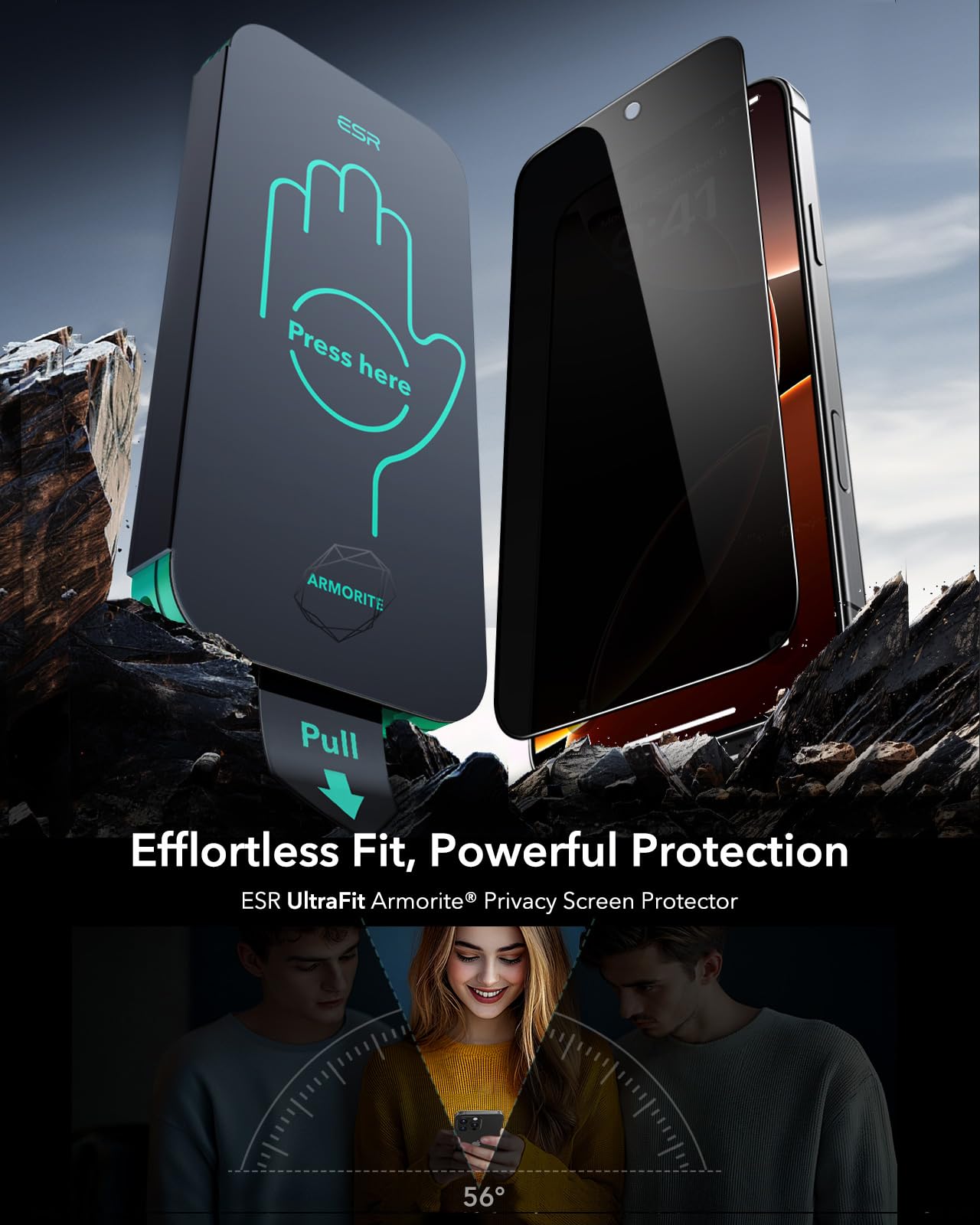 ESR Privacy Pellicola per iPhone 16 Pro, Vetro temperato 9H+, Zero bolle e polvere, Protezione di grado militare, Durevole con strumento di installazione facile, 3 Confezioni