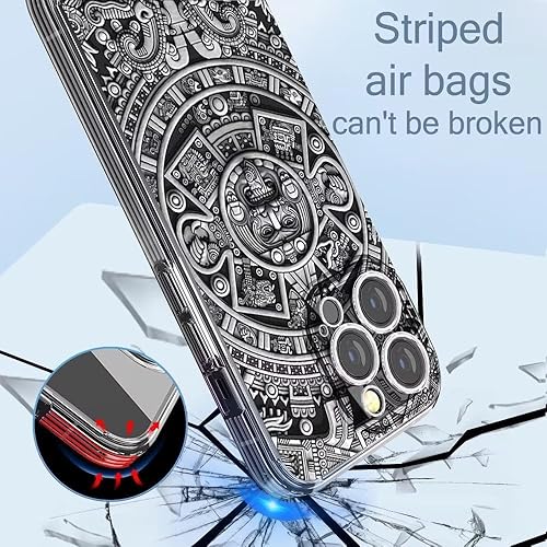 Miniatura 3 de Funda para teléfono compatible con iPhone 13, calendario azteca, piedra solar, escala de grises, a prueba de golpes, funda suave a rayas laterales