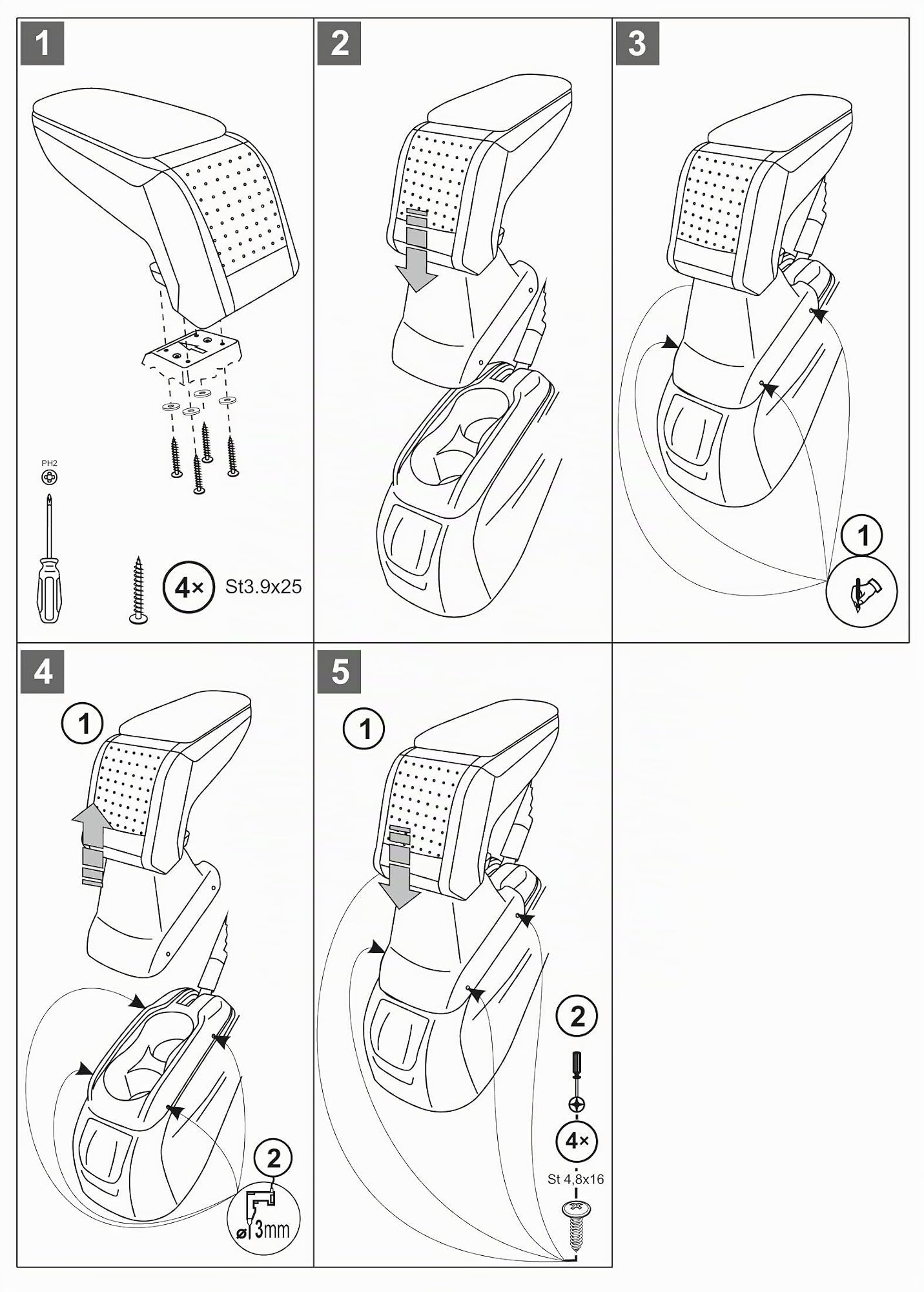 Bracciolo per Auto | Compatibile con Fiat 500L (2018-) | Elaborato in Similpelle | Pieghevole | Accessori per Interno Auto | Grande Comfort