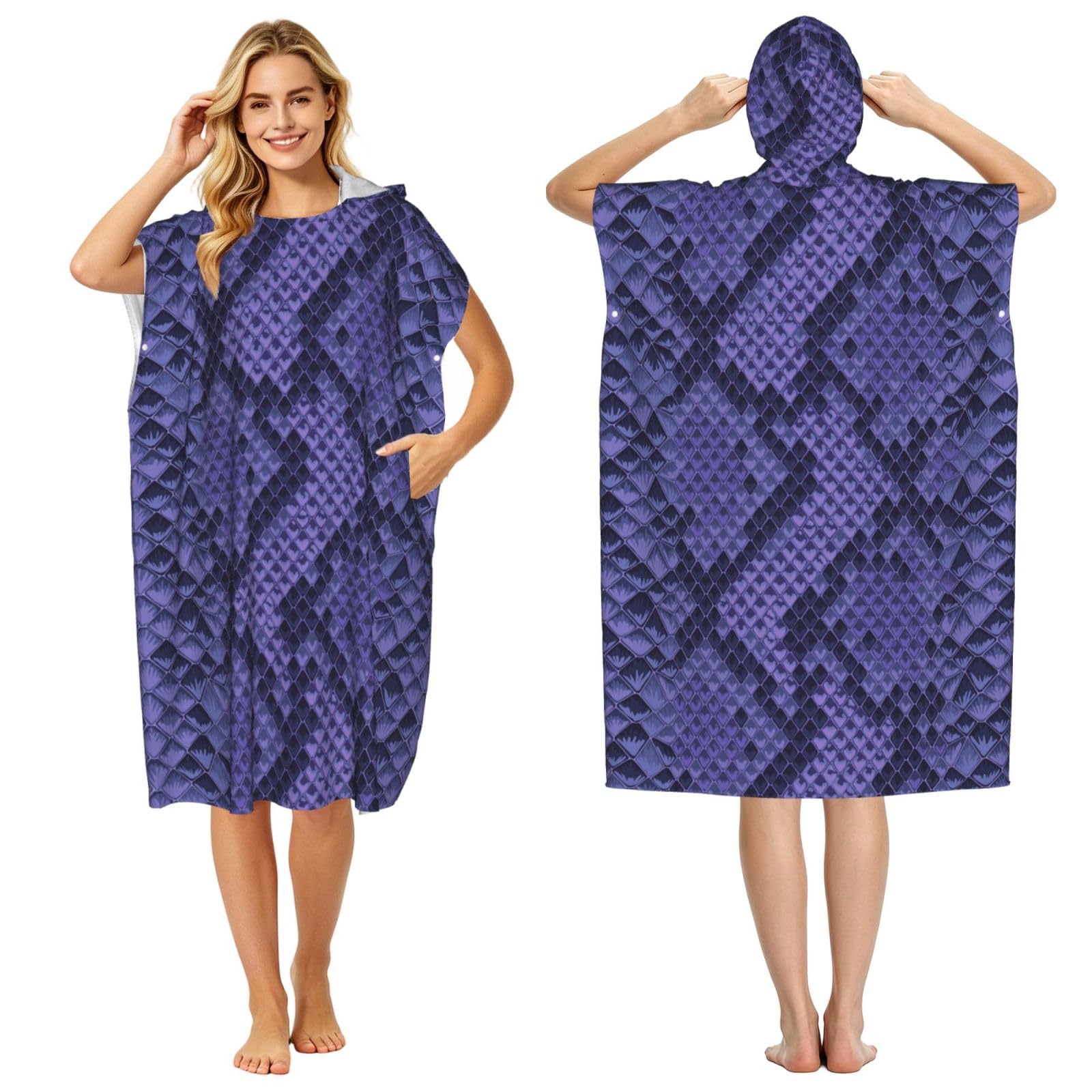 Poadnly Snake Prin, Adult Hooded Beach Towel 90 x 110 cm,Changing Bath Robe, Surf Poncho Towel For Women Men