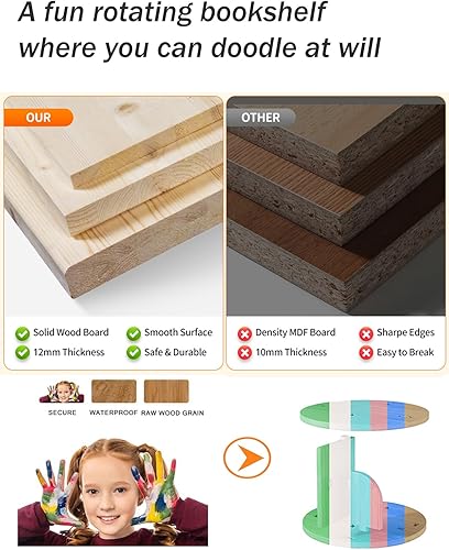 Miniatura 5 de Estantería giratoria, 360 exhibiciones de 5 niveles, estante de almacenamiento para niños y adultos, organizador estrecho de madera para dormitorio,