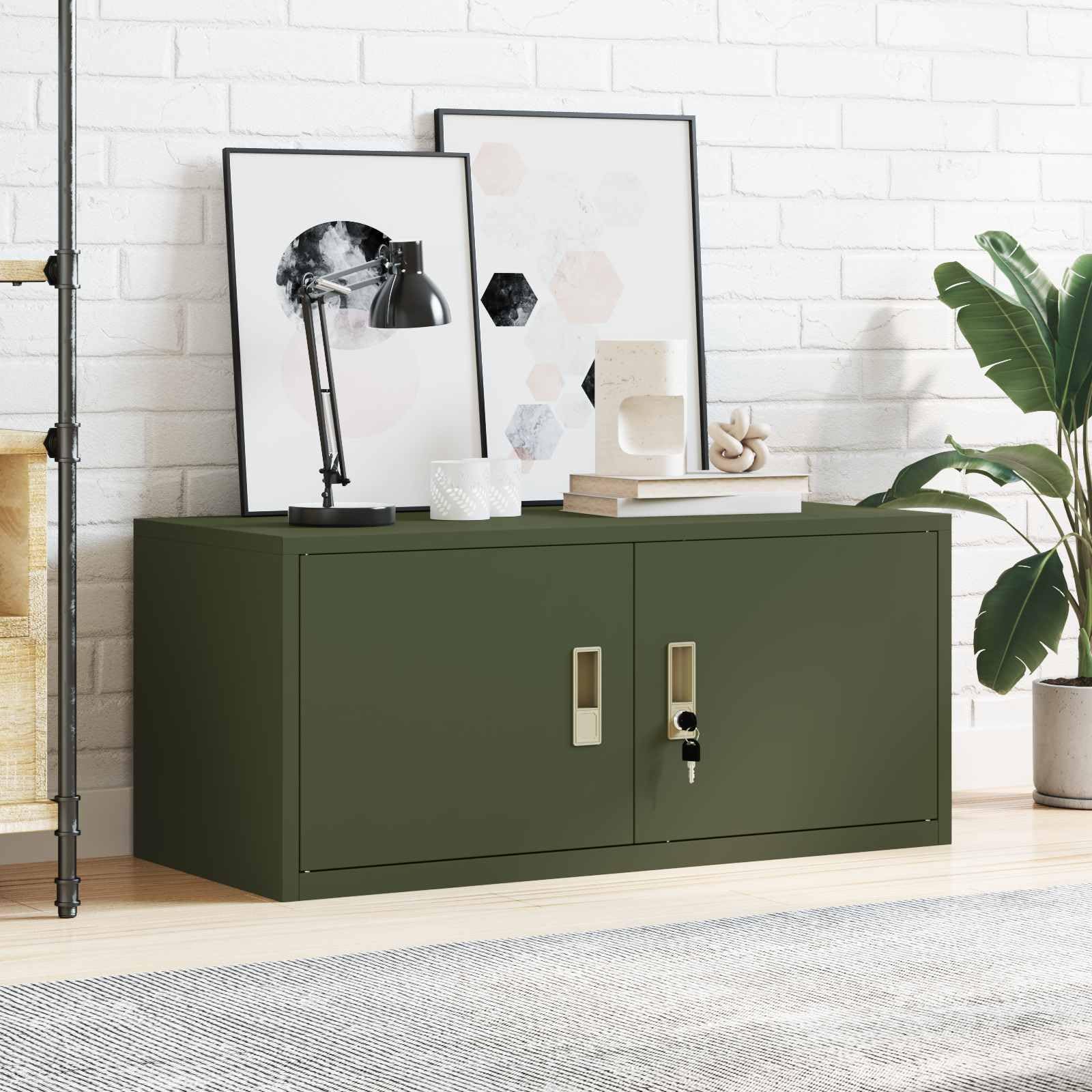 Aufbewahrungsschrank Olive Grün Stahl mit 90 x 40 x 40 cm, abschließbare Tür, ideal für Büroorganisation und Dokumentenaufbewahrung, korrosionsbeständig, vielseitig nutzbar