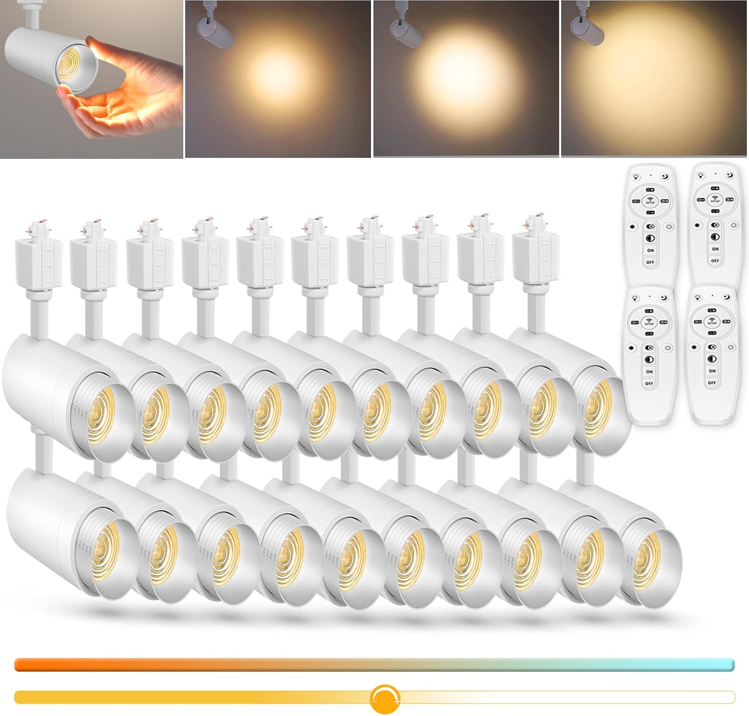 【2025 Upgraded】10-Color Zoomable 12W LED Track Lighting Head Dimmable H Track Light Remote Control Bright Rail Ceiling Spotlight Fixtures for Accent Art 2000K~6500K 15°~60° CRI90 1100lm White 20 Pack