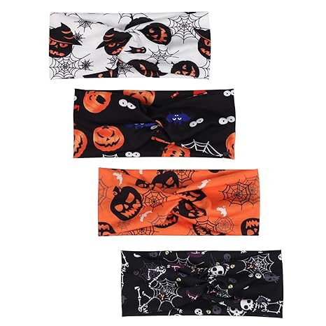Halloween Headbands for Women Girls Pumpkin Skeleton Ghost Suger Skull Bat Black Hairbands Exercise Yoga knotted Hair Hoop Halloween Costume Cosplay Party Hair Accessories
