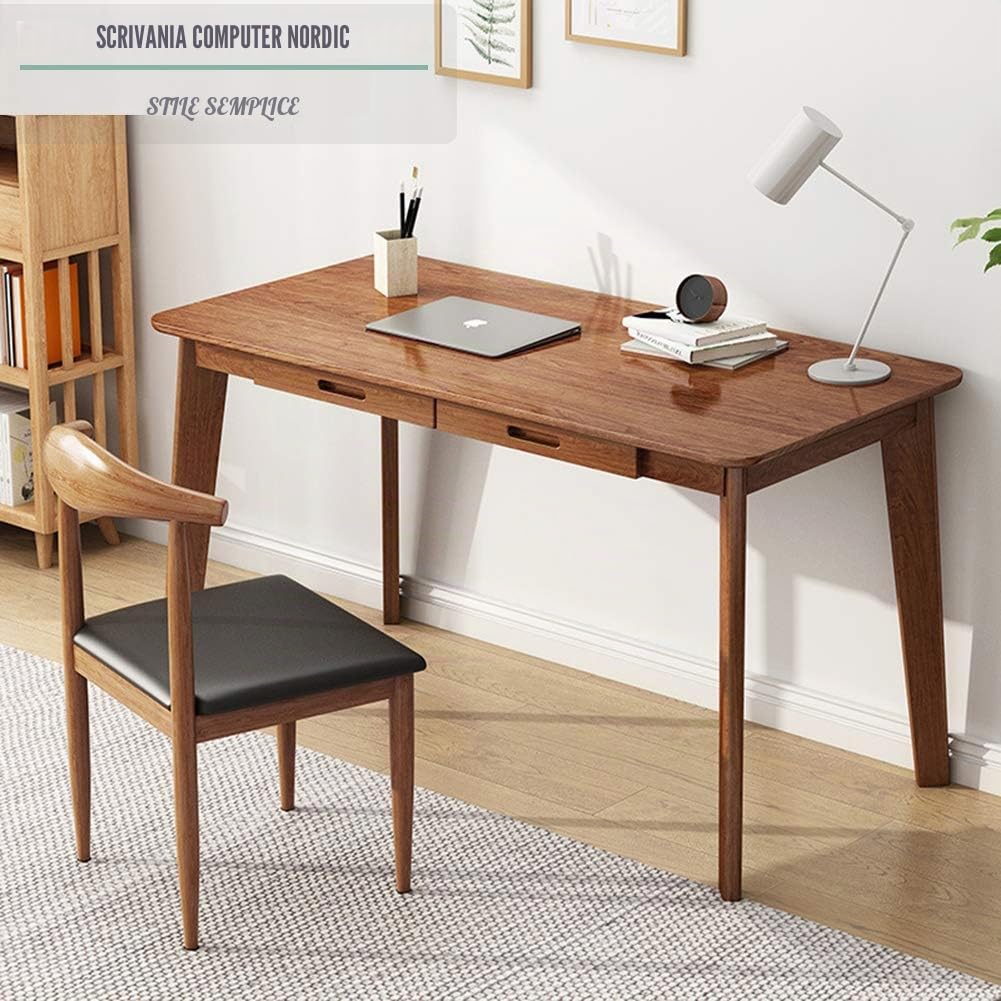IOTXY Scrivania piccola in legno con cassetti, 120 cm | noce, per studio, camera da letto, soggiorno, ufficio domestico, stile moderno