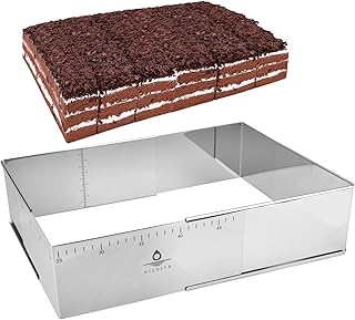 Hilsita Adjustable Rectangle Mousse Cake Ring Mold - Extendable Stainless Steel Square Shaped Cake Cutter, Bakeware for Cu...