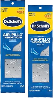 Dr. Scholl's Air-Pillo Memory Foam Insoles 2-Pack Unisex - Custom Cushioning, Odor Control, Fits Any Shoe