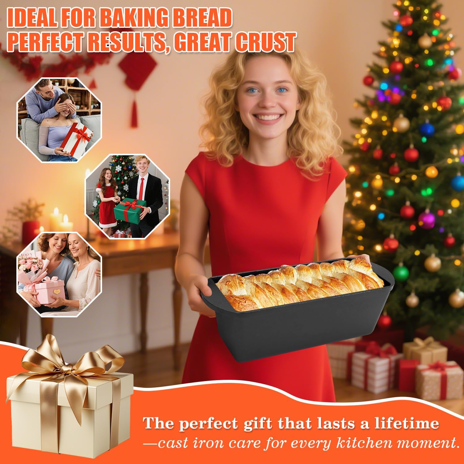 GFTIME Casseruola in Ghisa 36cm per Pane, con Coperchio - Robusta e Ideale per Pane
