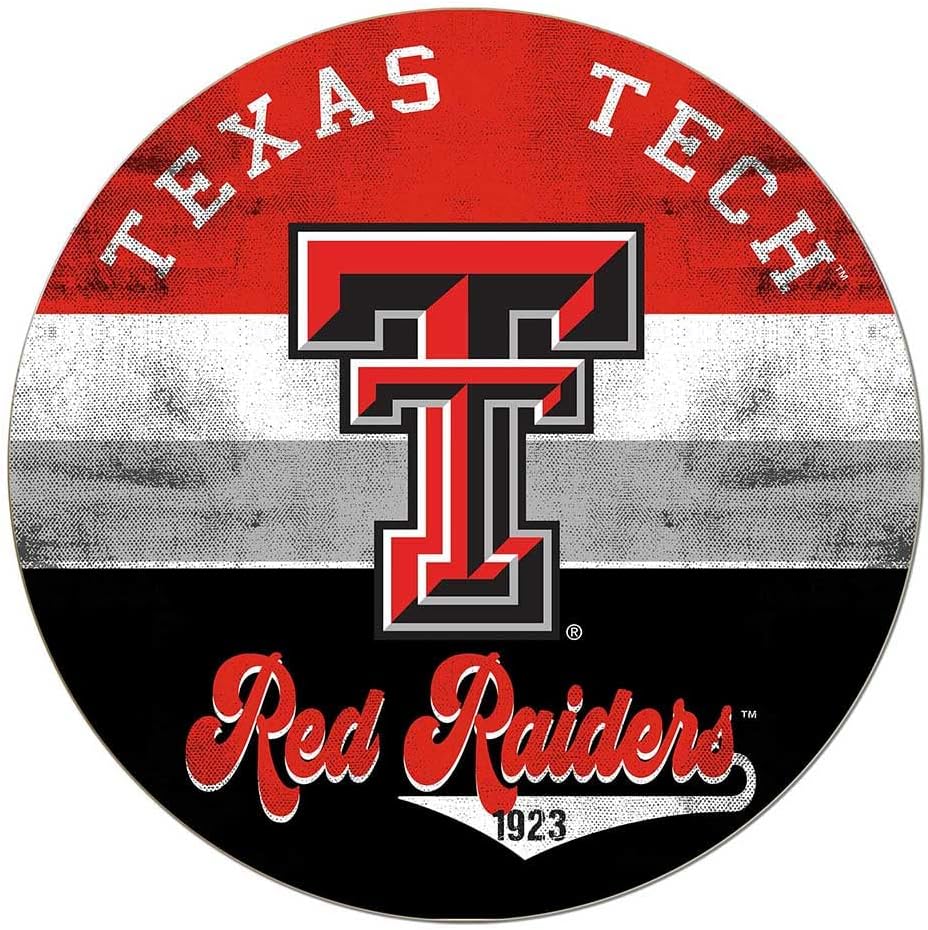 KH Sports Fan Texas Tech Red Raiders Multi-Color Retro Circle Sign, 20x20 Inches, Red Raiders Decor for Dorm Room, Bedroom, Fan Cave, Living Room; Display Your Team Spirit with This Unique Texas Tech Red Raiders Wall Art