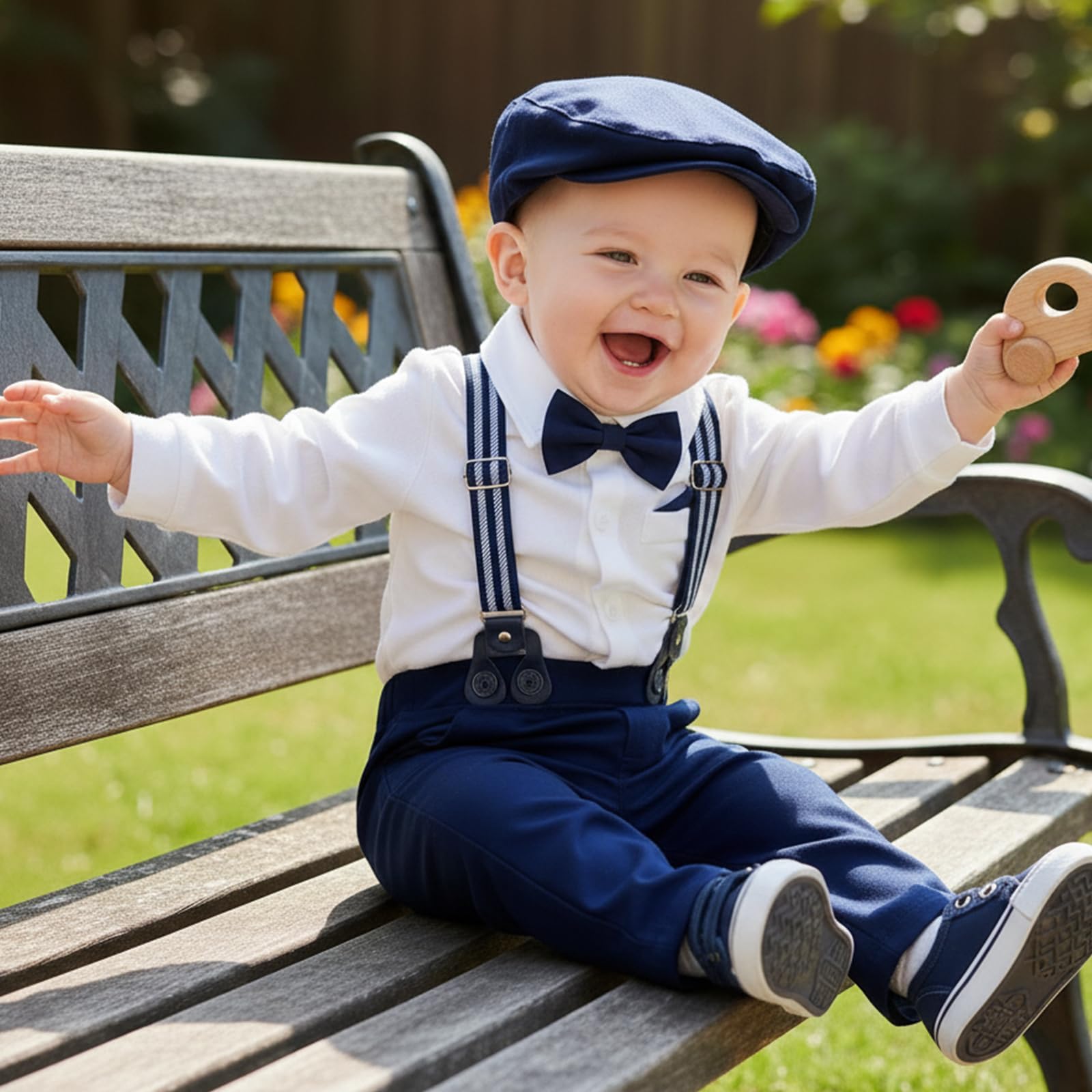 Volunboy Baby Jungen Anzug Set Bekleidung Hemd mit Fliege + Hosenträger Hosen Strampler Anzug