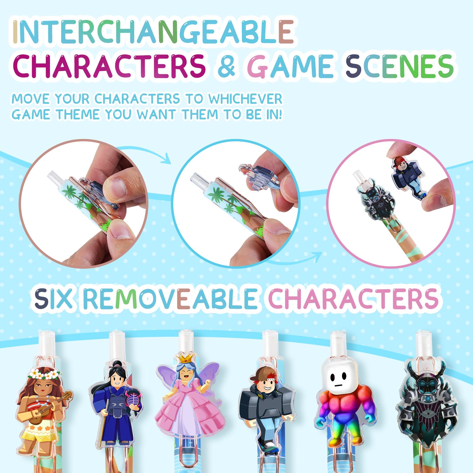 Kauai Sun Druckbleistifte, 0,5 mm, abnehmbare Charaktere übrigens Gaming-Szenen, einzigartiges DIY-Design, Schule, Schreibwaren, Partyzubehör, Geschenke für Jungen, Mädchen, Kinder, Teenager, 12 Stück