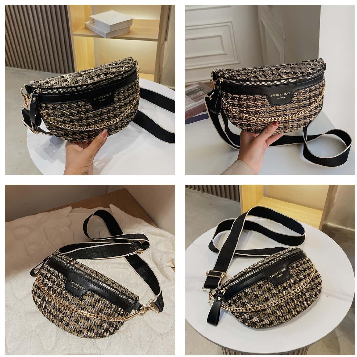 Crossbody Bags for Women Trendy All-match Sling Chest Bag Fashion Leopard Pattern Fanny Pack Zipper Casual Versatile (Houndstooth Black) - Image 5