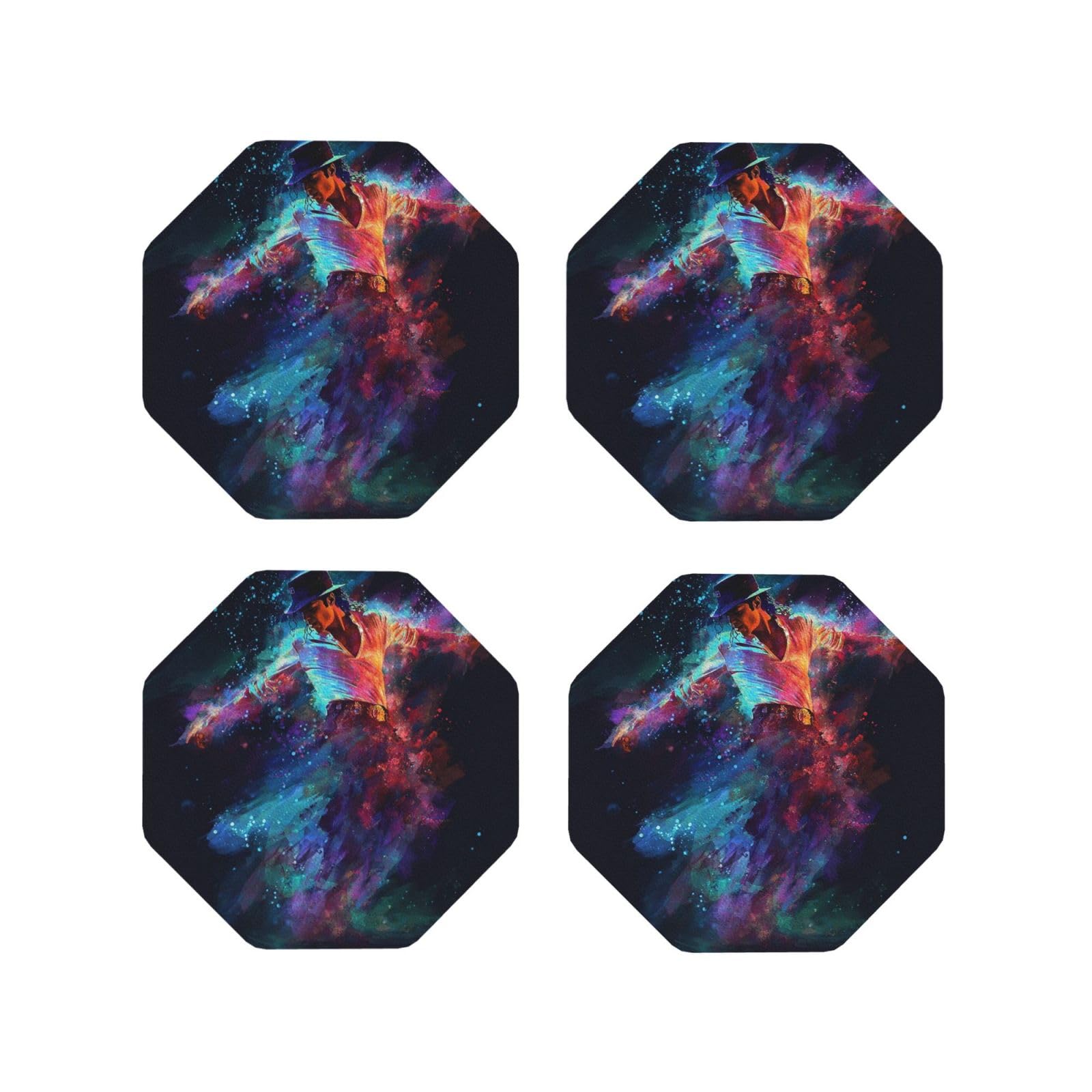 Coasters Set of 4 Round Leather Coaster Quick-Dry Drink Michael Jackson Coasters for Desk Absorbent Mugs Pads Tabletop Protection Pad Heat Resistant Coffee Cup Mat for Kitchen Bar