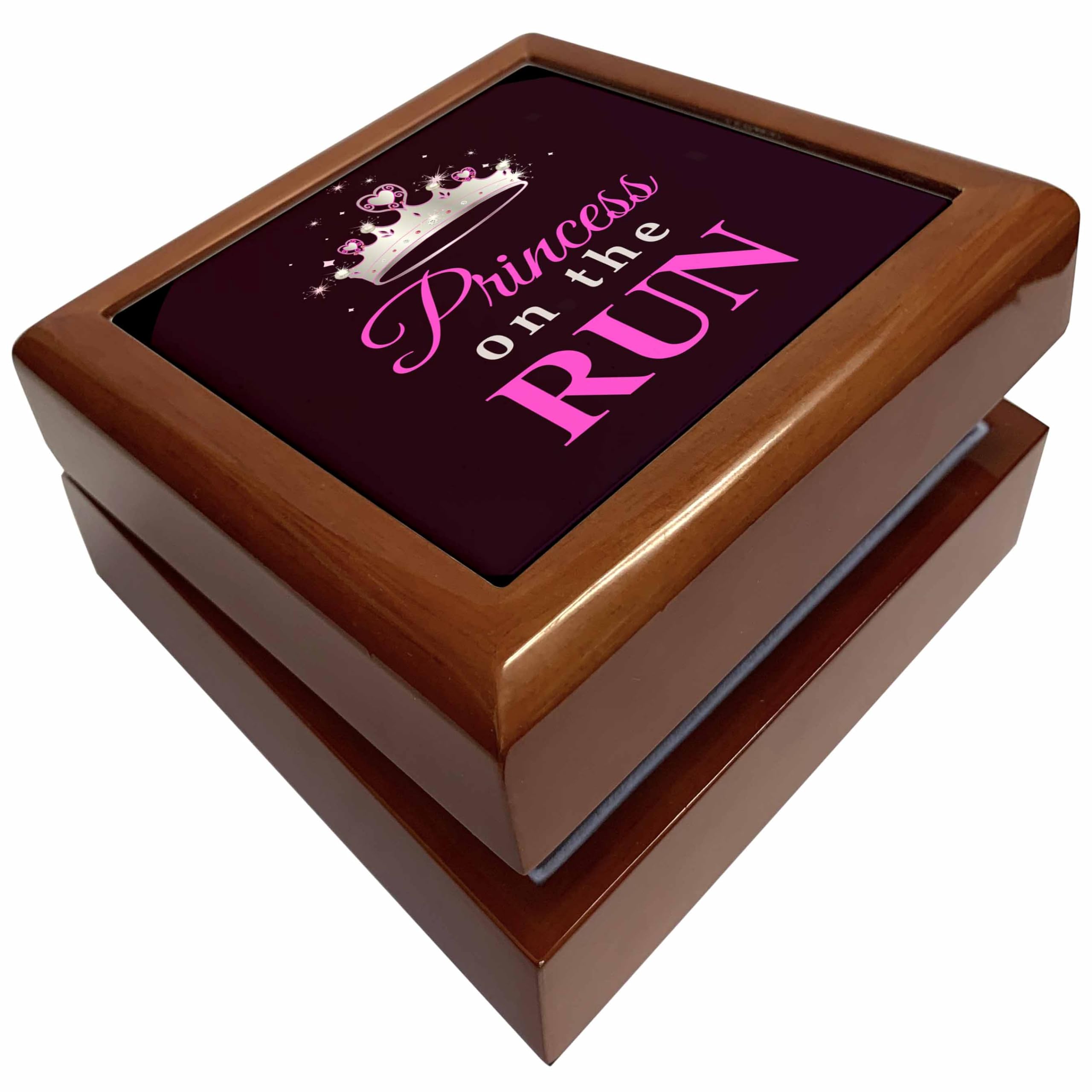 3dRosePrincess on the Run - Black - Hot pink text - silver tiara crown - girl runner running race racing, Jewelry Box jb-161533-1