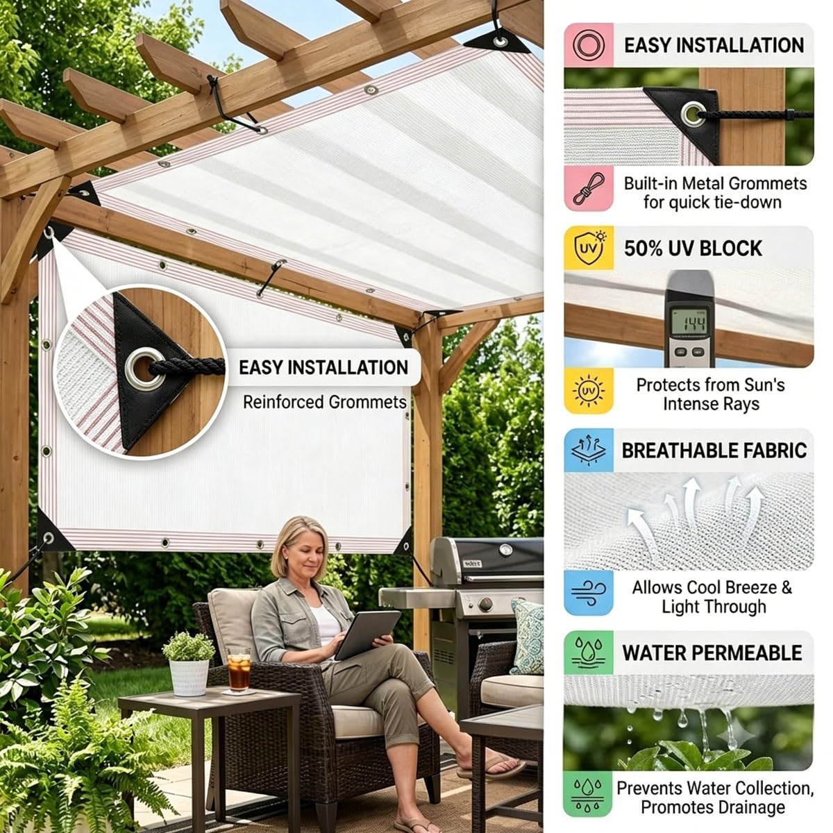 Filet de jardin anti-grêle 4 x 5 m – Protection UV, maille imperméable avec œillets pour balcons et serres extérieurs, couverture respirante pour plantes, protection robuste des cultures