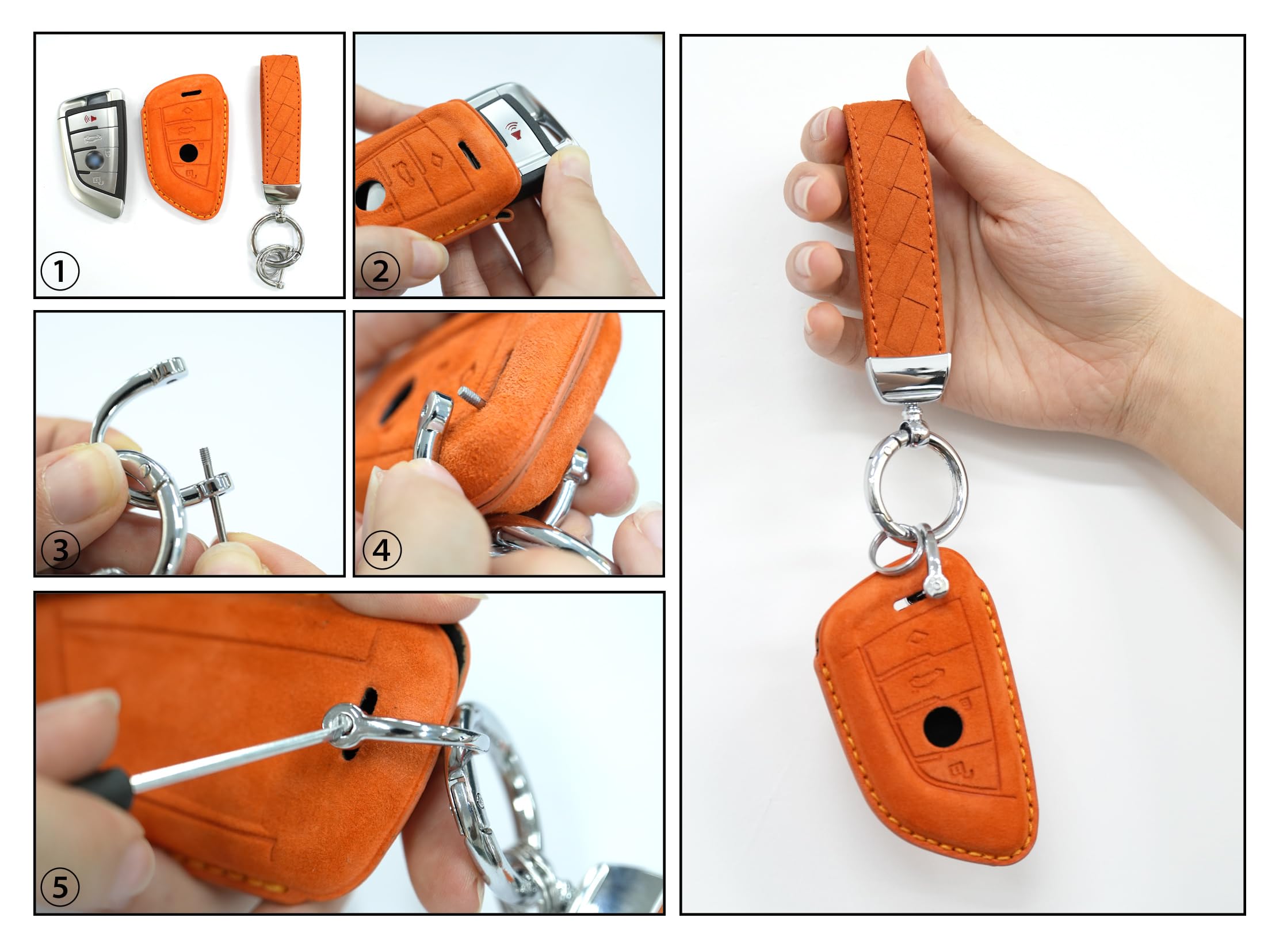 Wildleder Autoschlüssel Hülle Passt für BMW X1 F48 X2 X3 X5 X7 F15 X6 F16 X5M G30 G11 2er 5er 7er 218i 530Li 750i Tragbar Schutzhülle Schlüsselcover Zubehör Schlüssel Schutz 4 Taste A Grau