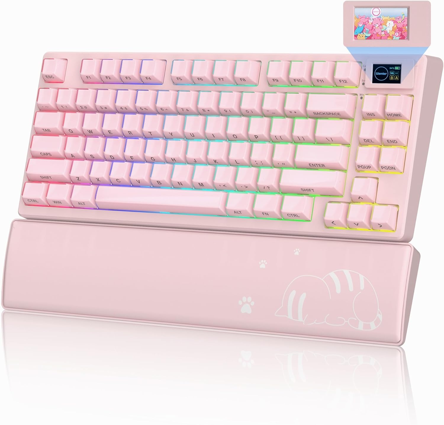 Womier 75% Pink Keyboard Wireless with Color Multimedia Screen, Creamy Mechanical Gaming Keyboard, 3-Modes Hot Swappable Cute Key Board w/Wrist Rest, Gasket RGB Custom for Mac/Win (SK80 PRO)