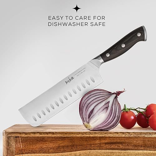 Miniatura 4 de JoyJolt Cuchillo Nakiri de 7 pulgadas Cuchillo de cocina de acero alemán de alto carbono x 50 pulgadas cuchillo japonés magnético en caja de regalo