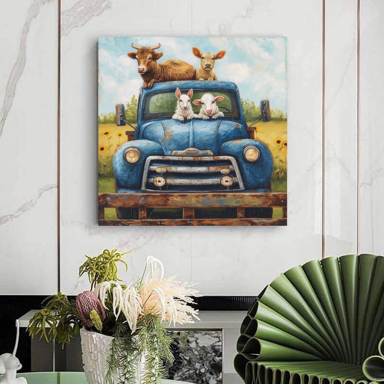 Amazon.com: Blue Pickup Truck Canvas Painting Wall Art Farm