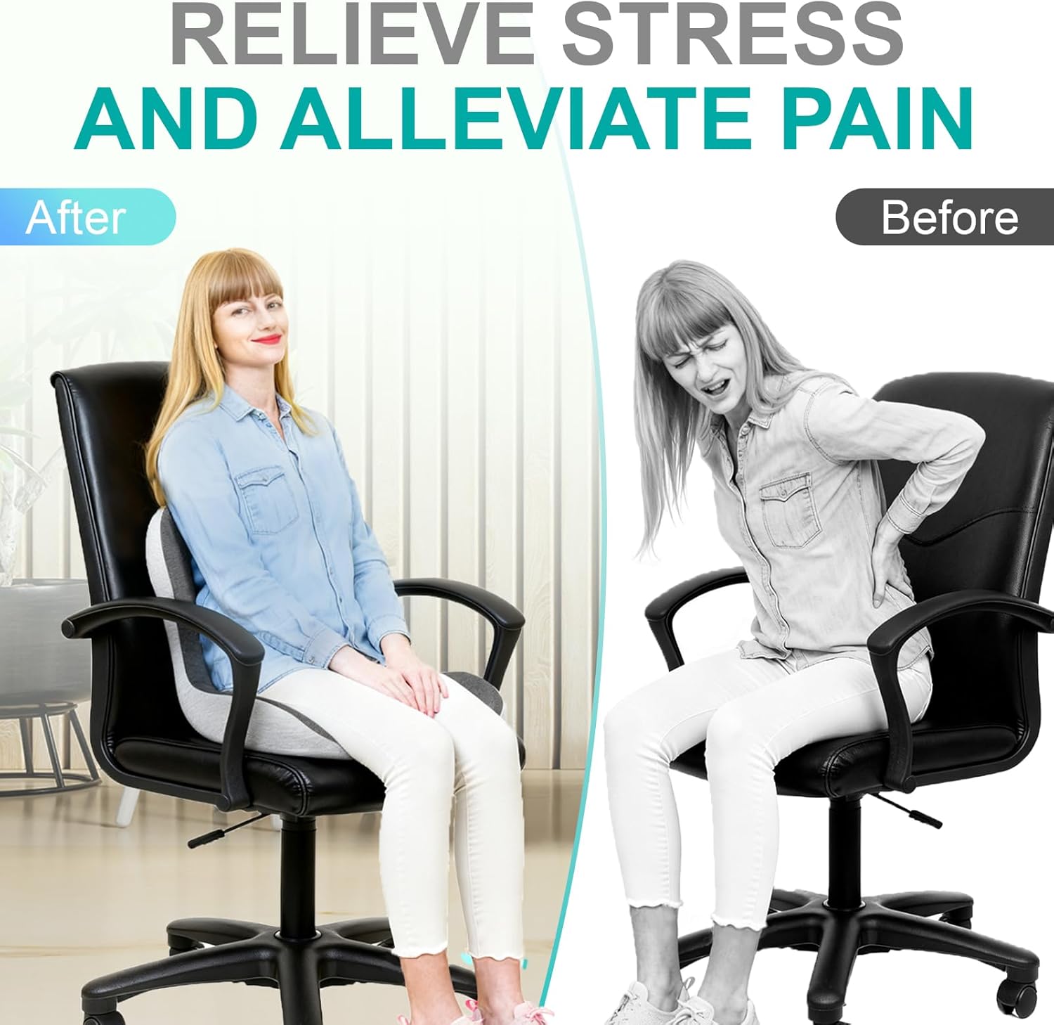 Seat Cushion for Office Chair, Car and Wheelchair Use, with Lumbar Support Pillow and Memory Foam Coccyx Cushion for Tailbone, Back, Sciatica, Ergonomic seat Cushion