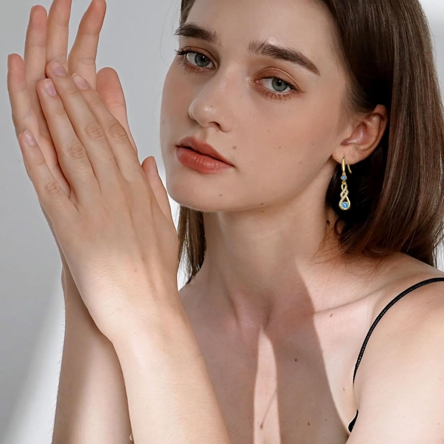 Birthstone Dangle Earrings for Women 925 Sterling Silver Infinity Pendant Created Gemstone Jewelry for Her