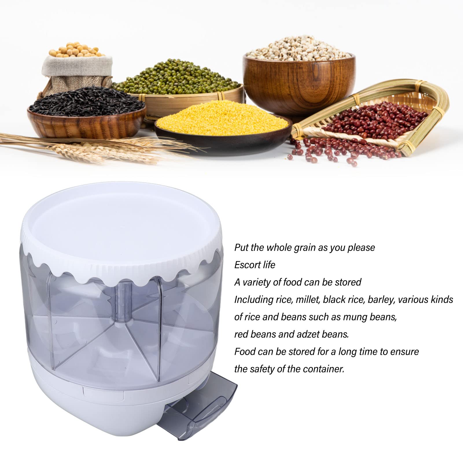 Contenedor de almacenamiento de arroz y cereales de 6 rejillas, dispensador de alimentos giratorio doble ed de 10000 ml para arroz negro, arroz amarillo y frijoles, dispensador de cereales