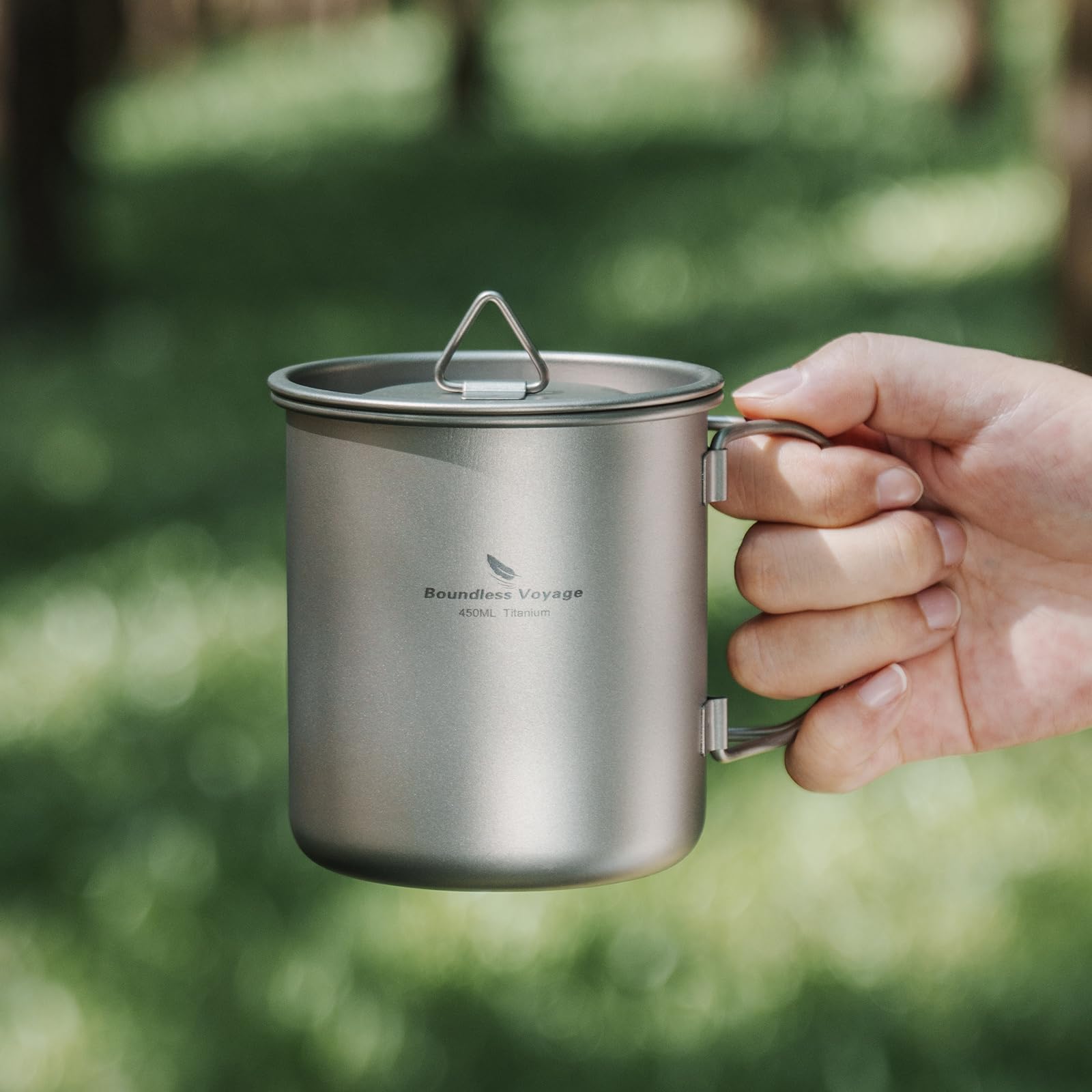 iBasingo Titanium Thee Beker Kamperen Koffie Mok met Deksel Opvouwbare Handvat Outdoor Ultralicht Drinken Mok Picknick Bestek Kookgerei 600 ml Ti3036D