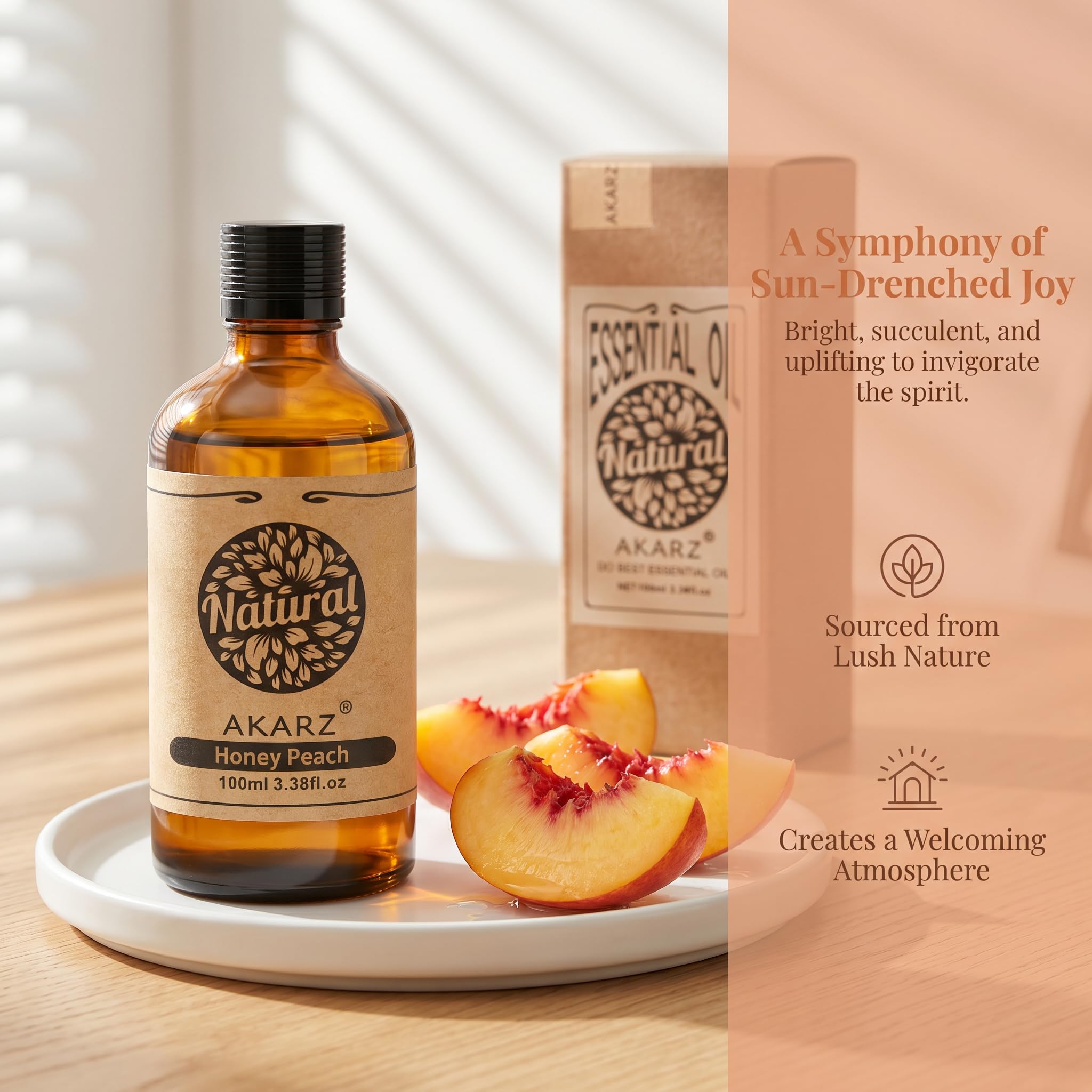 AKARZ 100ml Olejek esencjny z Brzoskwini - Naturalny olejek aromatyczny do dyfuzorów, lamp aromatycznych i aromatów pomieszczeń