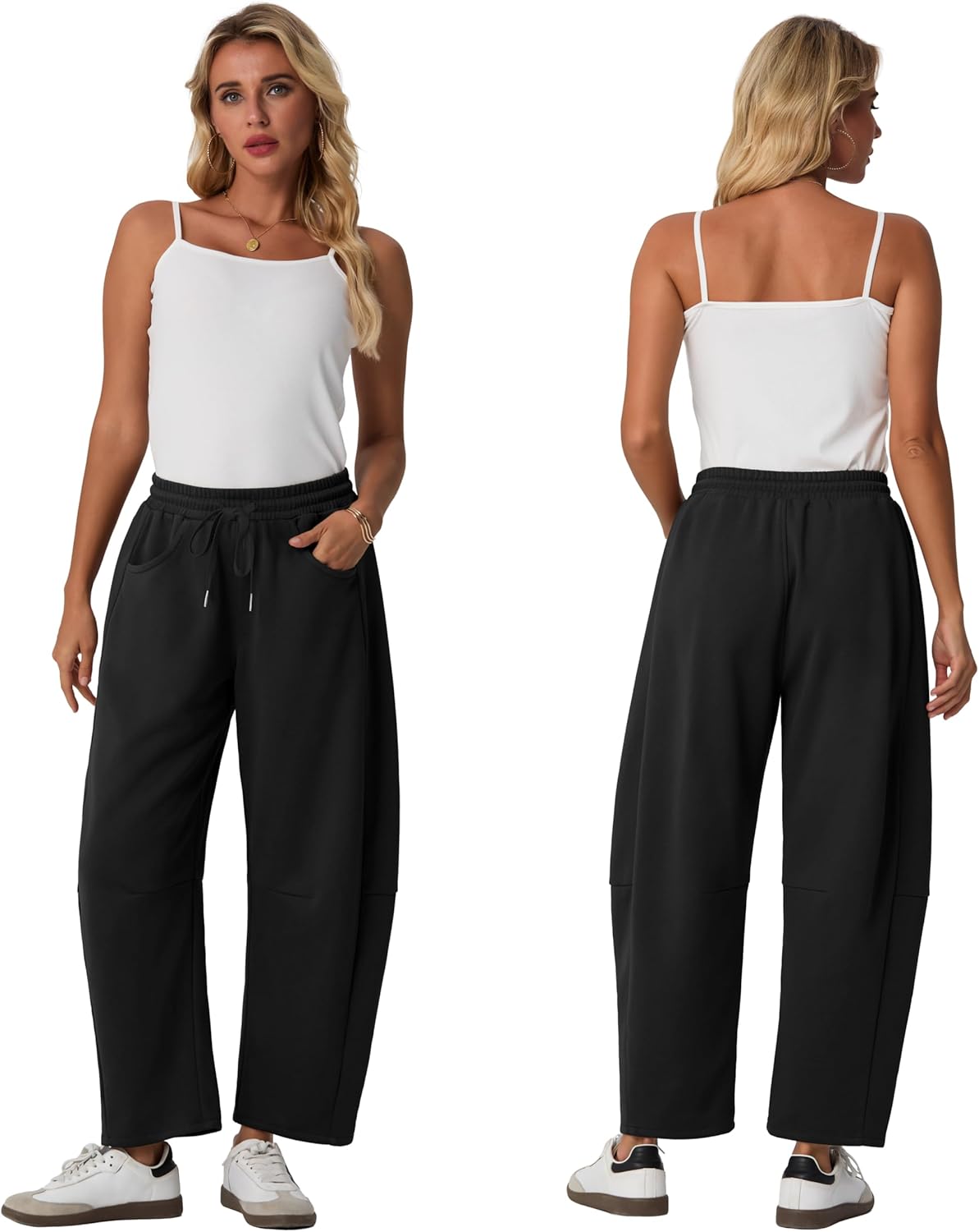Lepunuo Barrel Sweatpants Women Casual Baggy Elastic Waisted Pants Wide Leg Gym Trousers with Pockets - Image 5